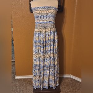 Scoop NYC Blue and Yellow Strapless Dress